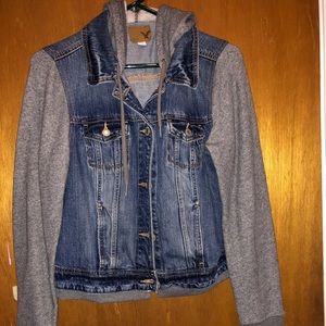 American Eagle Jean Jacket Layered with Hoodie